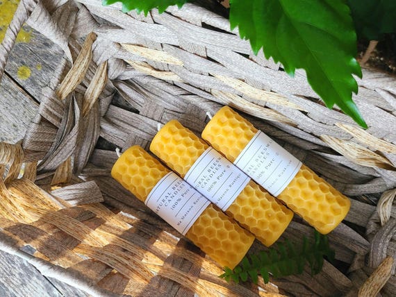 Bougie cire d'abeille naturelle pure à 100% faite à la main. Nid d'abeille. À l'unité, écologique non-toxique, Respect de nature, bien-être.
