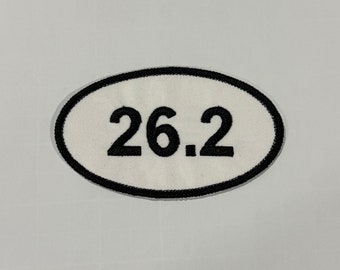 Full Marathon Running Embroidered Badge or Patch 26.2 Miles, Classic White & Black, Iron-On Patch