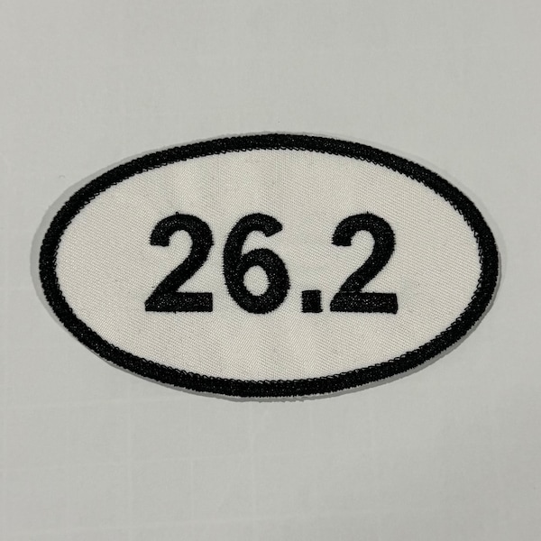 Full Marathon Running Embroidered Badge or Patch 26.2 Miles, Classic White & Black, Iron-On Patch