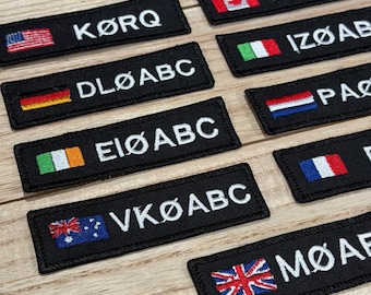 Etiqueta de nombre bordada personalizada para radioaficionados con su indicativo, EE. UU./Canadá, perfecta para equipo o bolsos de viaje/planchado o con velcro