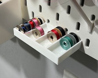 Bobbin Holder for Skadis or Uppspel Pegboard - Sewing, Serger, Knitting and Embroidery Supplies, Holds 20 bobbins, Janome, Class 15 bobbins
