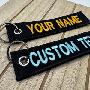 Custom Double sided Embroidered Keychain with personalized text and colors