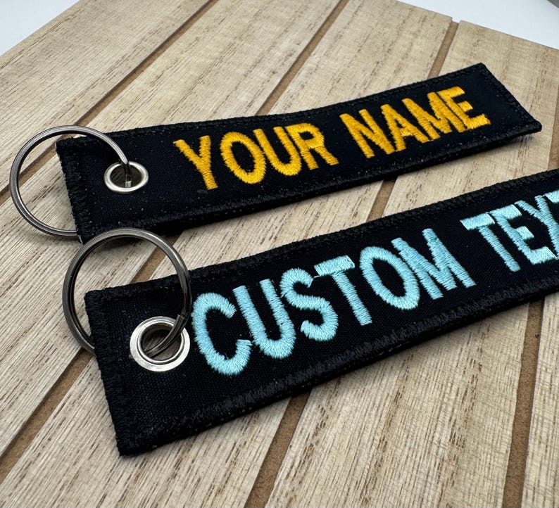 Custom Double sided Embroidered Keychain with personalized text and colors