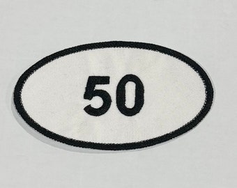 Ultra Marathon 50 Miler Running Embroidered Badge or Patch, 50 Miles, Classic White & Black, Iron-On Patch