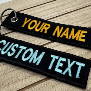 Custom Double sided Embroidered Keychain with personalized text and colors