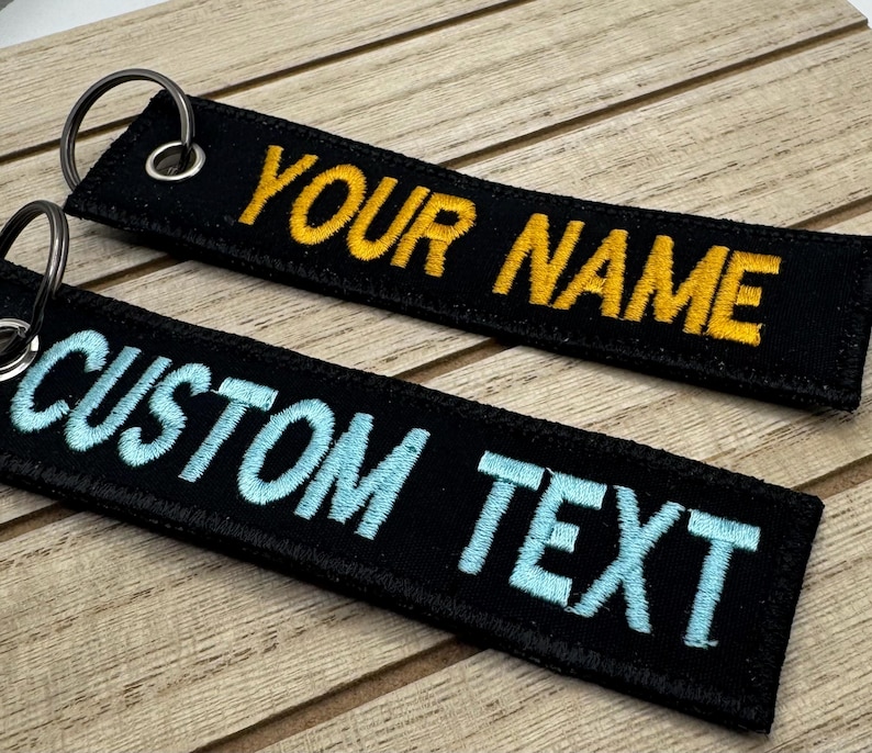 Custom Double sided Embroidered Keychain with personalized text and colors