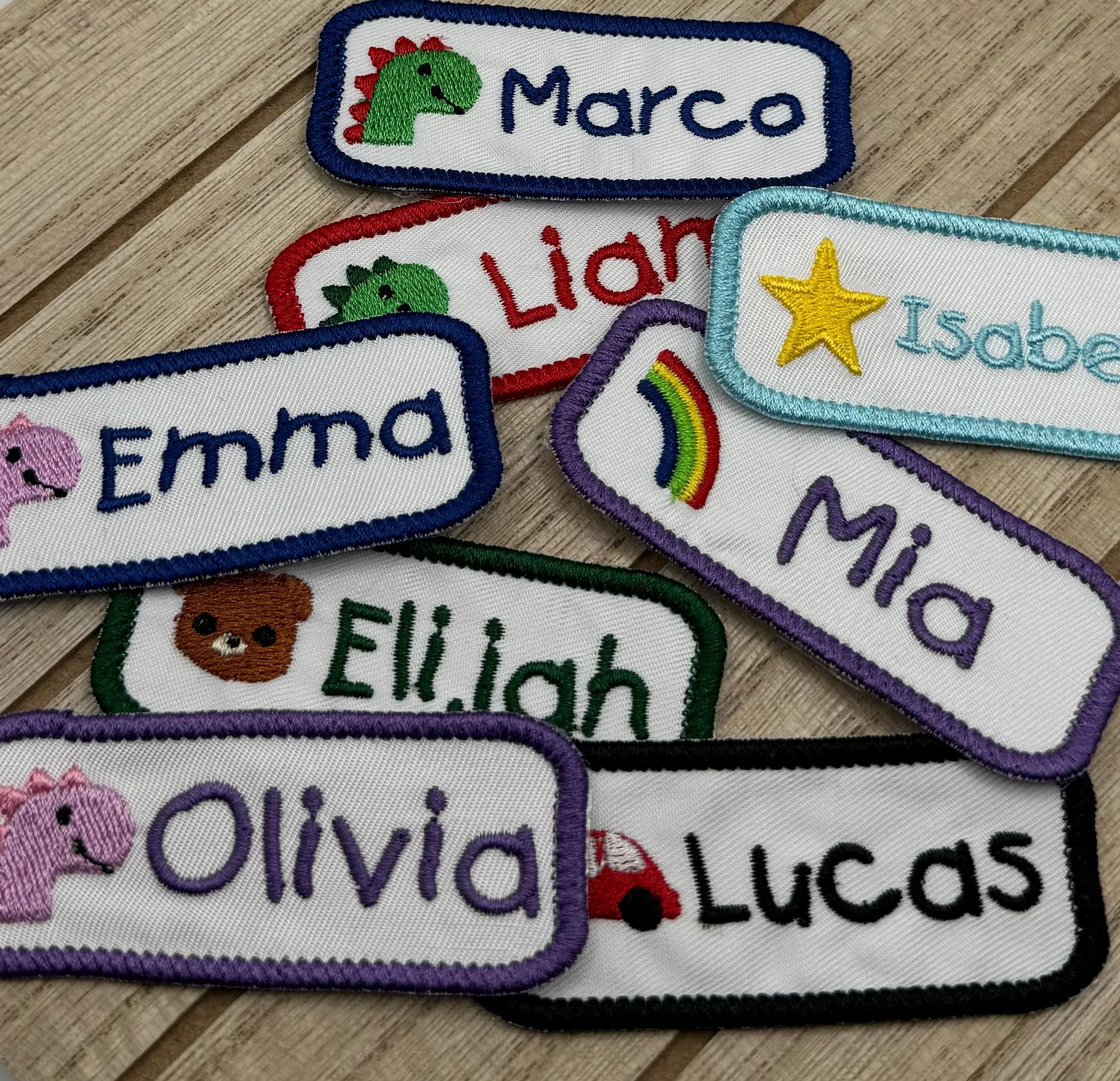 (set of 2 pcs)Custom Kids Name Tags Embroidered for Personalizing Child&#39;s Backpacks, Jackets, Lunch Kits, & Coats | 3.5 in x 1.2 in Iron-on, Sew-on Badges