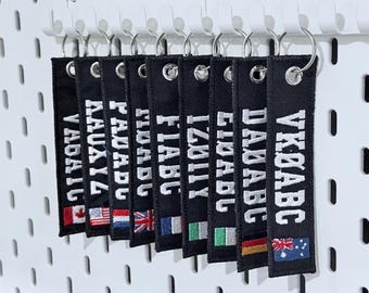 Personalized Ham Radio Callsign Keychain: Embroidered USA/Canada Flag