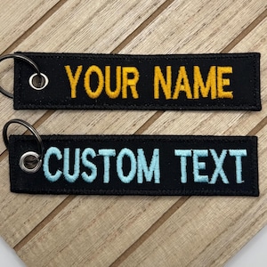 Custom Keychains | Custom Key Tags, Double sided text Embroidered Keychain, Personalized, Made to Order, Bulk orders available, Jet Tag