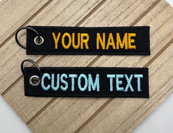Custom Keychains | Custom Key Tags, Double sided text Embroidered Keychain, Personalized, Made to Order, Bulk orders available, Jet Tag