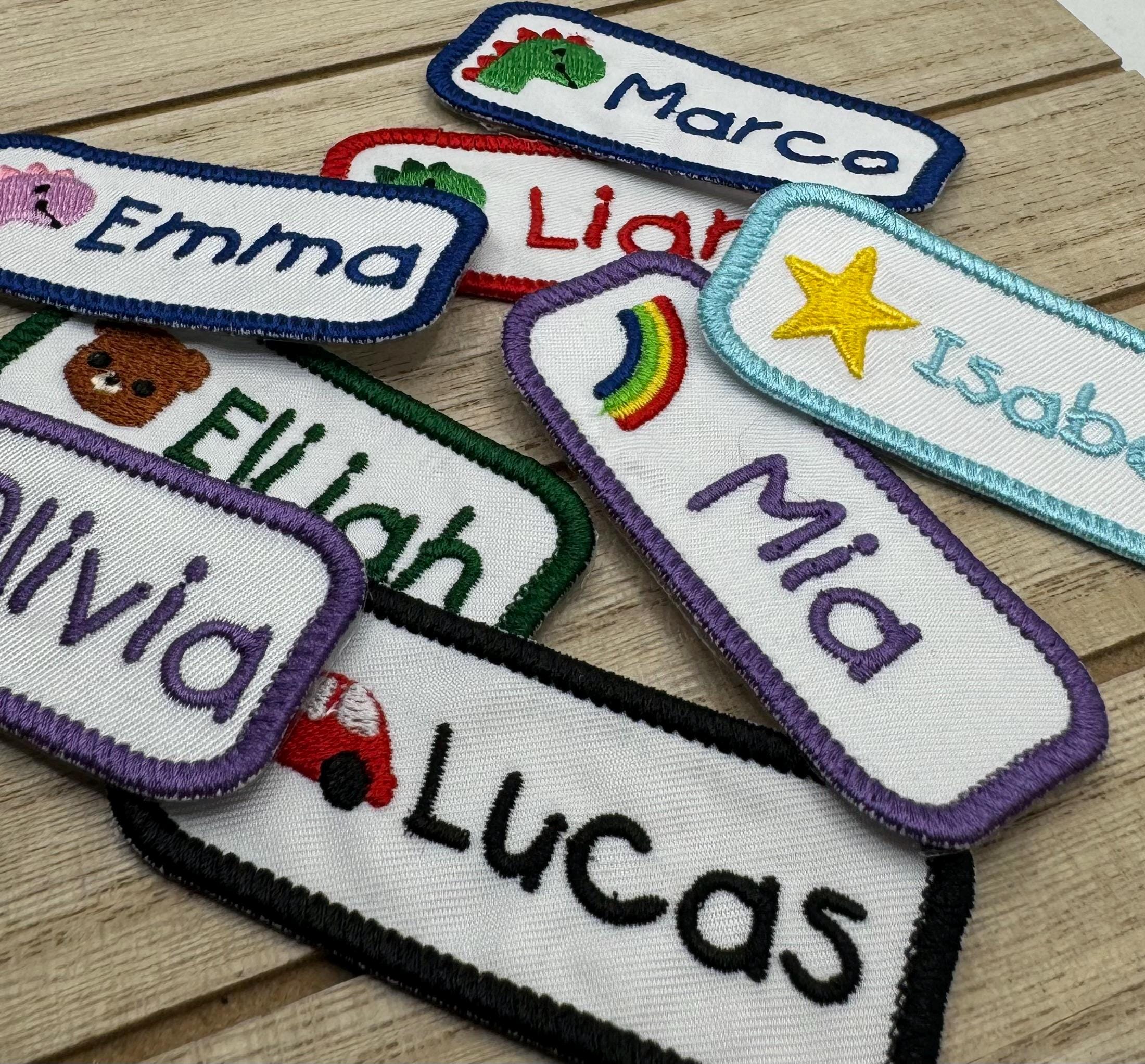 (set of 2 pcs)Custom Kids Name Tags Embroidered for Personalizing Child&#39;s Backpacks, Jackets, Lunch Kits, & Coats | 3.5 in x 1.2 in Iron-on, Sew-on Badges