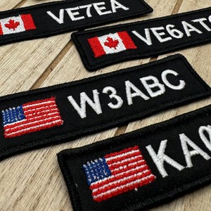 Personalized Amateur Ham Radio Embroidered Nametag with your callsign, USA or Canada , Perfect for gear or go bags | Iron On or Hook & Loop