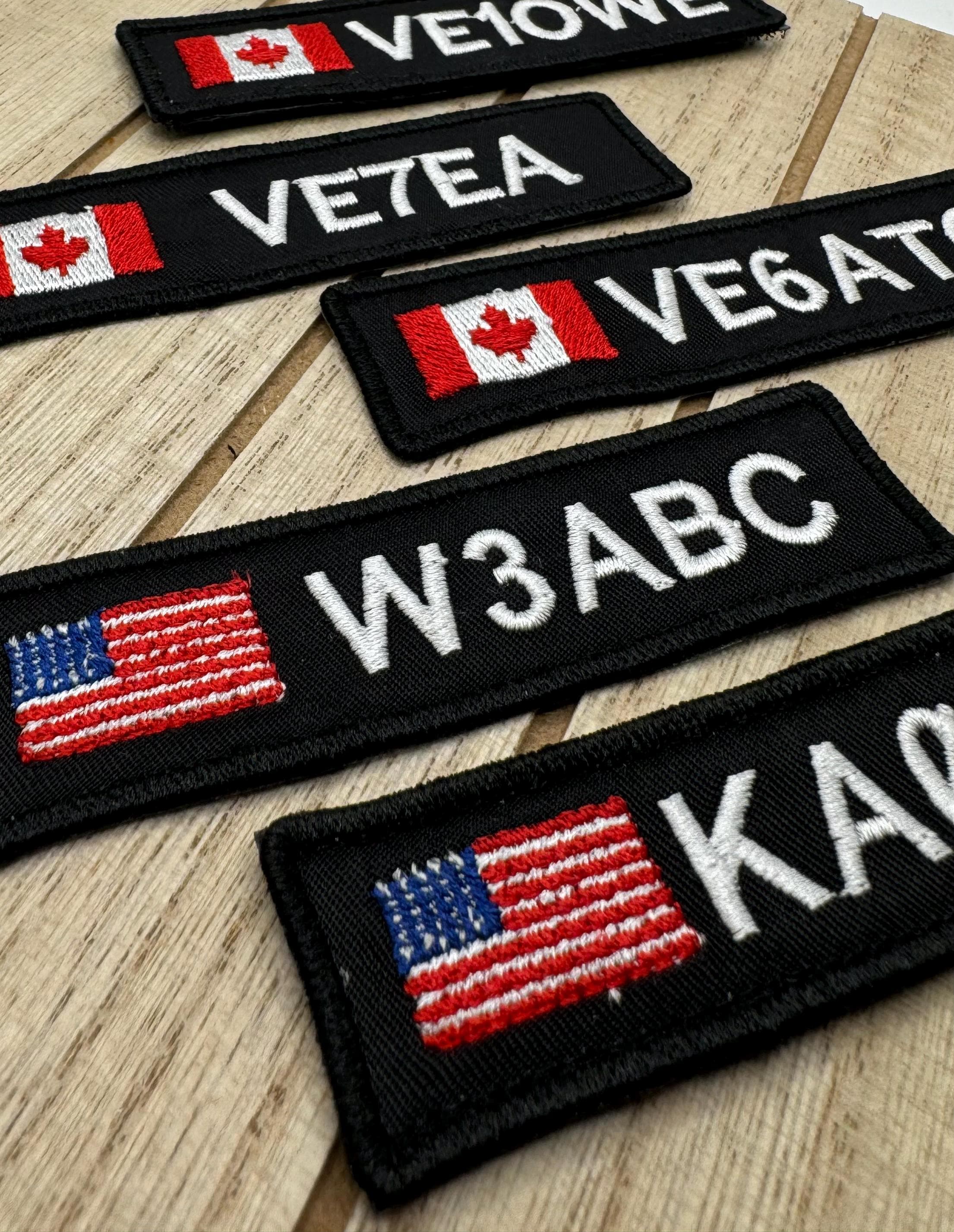 Personalized Amatuer Ham Radio Embroidered Nametag with your callsign, USA or Canada  , Perfect for gear or go bags | Iron On or Hook & Loop