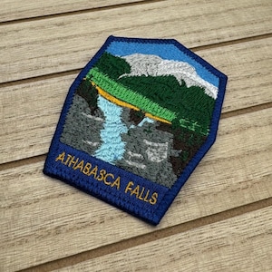 Athabasca Falls Embroidered Patch: Jasper National Park Travel Badge