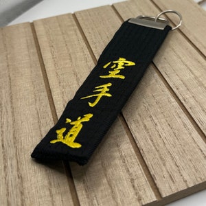 Karate Black Belt Keychain with customized thread colors for Keys, Backpacks, and Gear bags.