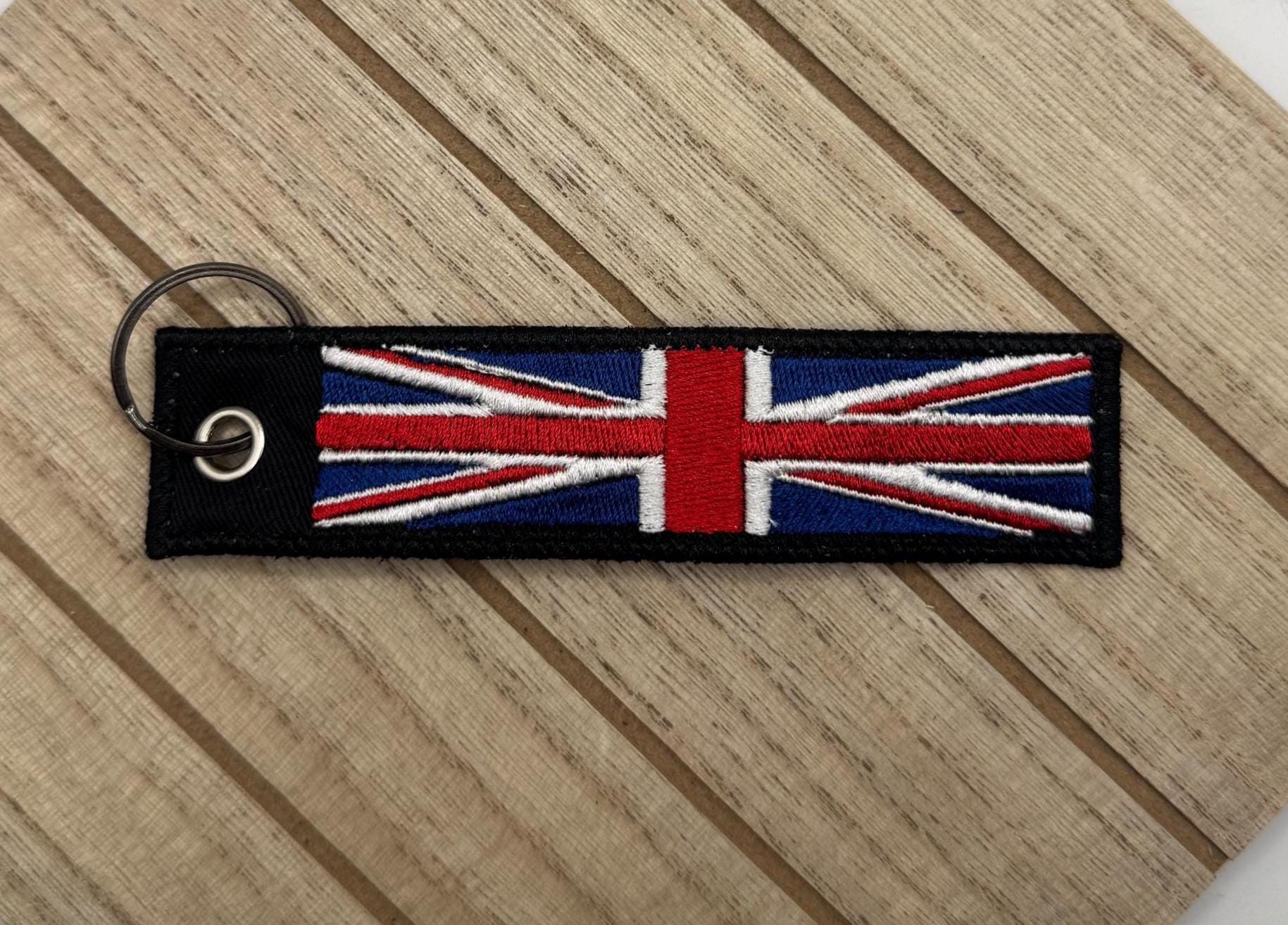 Custom Embroidered British Flag Keychain: Personalized UK Luggage Tag ...