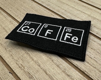 Coffee Patch with Periodic Table Elements | Embroidered Iron on patch for backpack, jacket, or vest