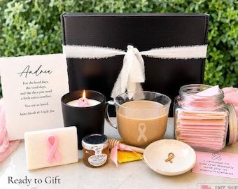 Breast Cancer Gift Box for Her, Thinking of You Gift Box For Women, Handmade Pink Ribbon Gift Basket, Personalized Self Care Box, Spa Gifts