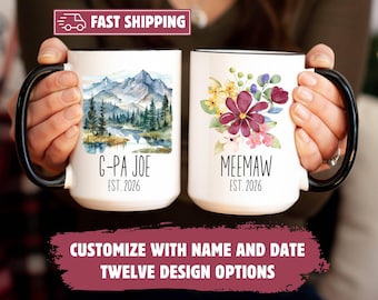 Grandparent Pregnancy Announcement Mug, Custom Grandma Grandpa Mug with Nickname & Est Year, Baby Reveal Gift, New Grandparent Coffee Cup