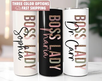 Boss Babe Tumbler, Personalized Girl Boss Skinny Cup 20oz with Lid & Straw, Lady Boss Gift, Small Business Owner Mug, Female Boss Coffee