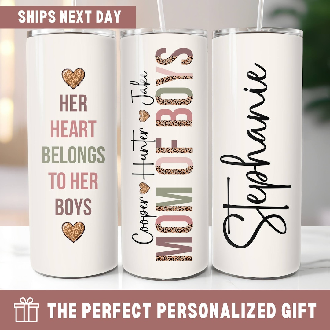 Boy Mom Tumbler, Mom Gift Personalized, Cheetah Print Boy Mama Tumbler