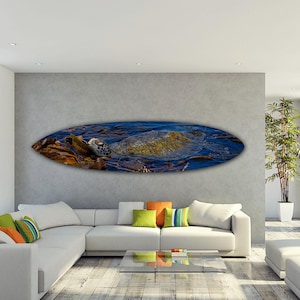 Sea Turtle Surfboard Wall Art: Catalina Island Acrylic Print, Beach House Gift