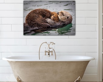 Sea Otter Baby Artwork, Coastal Wildlife Marine Animal Wall Art, Ocean Nursery Decoration Picture