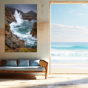 Big Sur Photography Wall Art, Coastal Decor, Beach House Bathroom Decoration, Blue Ocean Wave Print