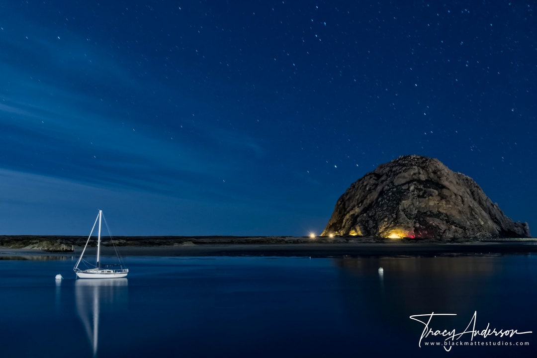 Morro Bay at Night Photo Morro Bay Photography Morro Rock Etsy
