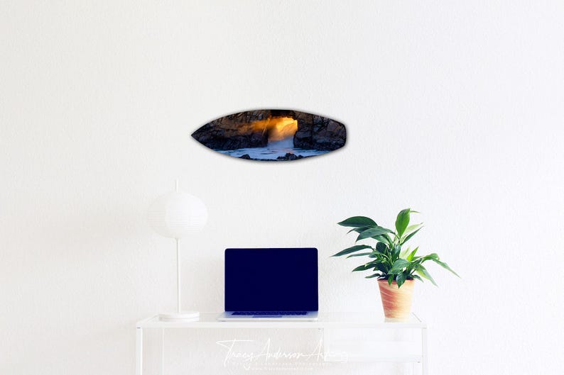 Keyhole Arch Sunset at Pfeiffer Beach Metal Surfboard Wall Art, Unique