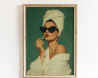 Retro Glamour Lipstick Girl Poster | Vintage Editorial Fashion Wall Art (Digital Download)