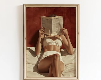 Retro Editorial Poster, Burgundy Fashion Illustration, Minimalist Vintage Wall Art (Digital Download)