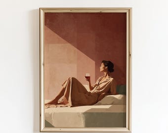 Sassy Woman Wine Poster, Retro Illustration, Modern Feminine Wall Art (Digital Download)