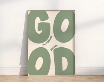 Good Morning / Good Night Art Print | Sage Green Retro Decor (Digital Download)