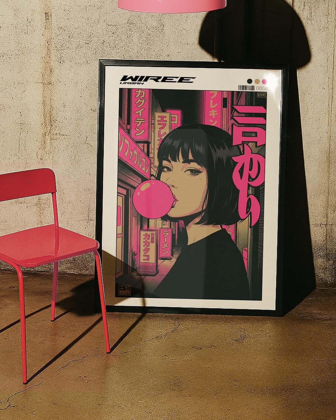 Bubblegum Girl Poster | Neon Japanese Street Art, Vaporwave Wall Decor ...