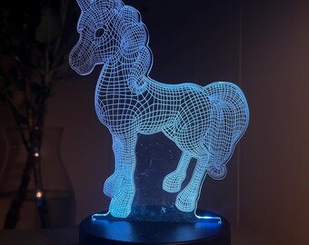 Lámpara de unicornio 3D: diseño acrílico que cambia de color