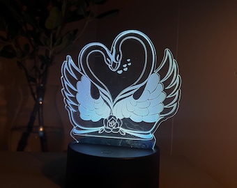 Luz nocturna 3D Swan Love: cambia de color, incluye control remoto