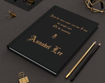 Annabel Lee Journal | Gold Rose Gothic Notebook | Edgar Allan Poe Quote | Old English Hardcover Matte | Dark Academia Writing Book