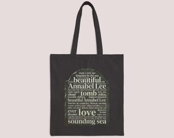 Edgar Allan Poe Tote Bag | Annabel Lee Quote | Black Gothic Tote Bag | Gifts for Readers Female | Dark Humor Nerd Gifts | Weird Gifts