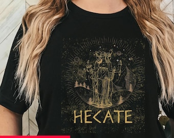 Greek Goddess Hecate T-Shirt | Distressed Vintage Style Shirt | Witchcraft & Moon Magic Tee | Celestial Witch Gift | Dark Academia Apparel
