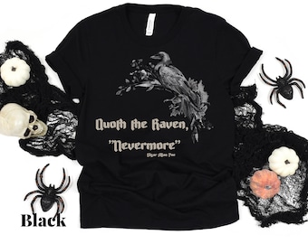 Camiseta de Edgar Allan Poe "Nevermore Raven" / Camiseta Poe de estilo Dark Academia / Regalo gótico vintage / Érase una vez un poema sombrío de medianoche: El cuervo