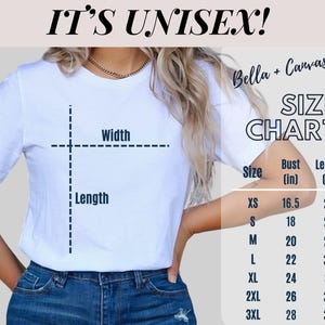 Unisex Size Chart that reads:
Extra Small= 16.5" bust, 27" Length
Small=18" bust, 28" Length
Medium=20" Bust, 29" Length
Large=22" Bust, 30" Length
Extra Large=24" Bust, 31" Length
2 Extra Large=26" Bust, 32" Length
3 Extra Large=28" Bust, 33" Length