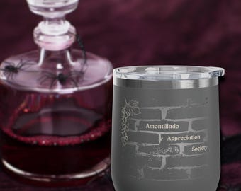 The Cask of Amontillado Wine Tumbler | Teacher Wine Tumbler | Luxury Gifts for Readers | Edgar Allan Poe Gifts | Weird Gifts Dark Humor