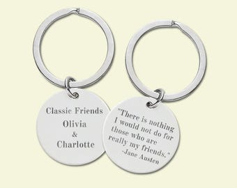 Personalized Jane Austen Keychain | Double-sided Friendship Keyring | Jane Austen Gifts | Stainless Steel Round Keychain Engraved