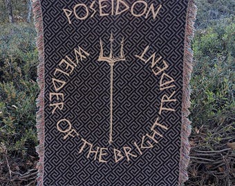 Poseidon Woven Blanket | Ancient Greek God Tapestry | Literature Lover Blankets | Greek Mythology Gift | Gifts for Ancient History Lovers