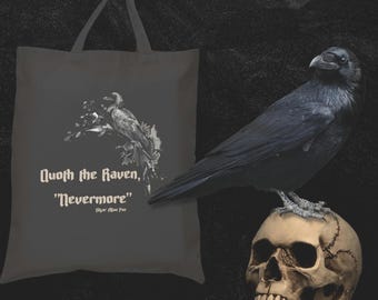 Edgar Allan Poe Tote Bag | The Raven Tote Bag | Black Gothic Tote Bag | Gift for Readers Female | Weird Gifts Dark Humor | Gothic Literature