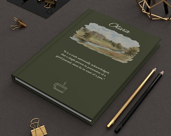 Personalized Jane Austen Journal | Regency Estate Watercolor | Dark Green Hardcover | Literary Gift | 150 Lined Pages | Bookish Notebook