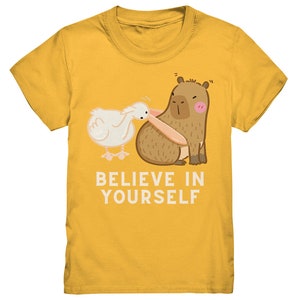 Glaube an dich, witziges Capybara Kinder Shirt, Geschenk Capybara Liebhaber, Geschenk Kindergeburtstag, Witziges Kindershirt trendig Gold