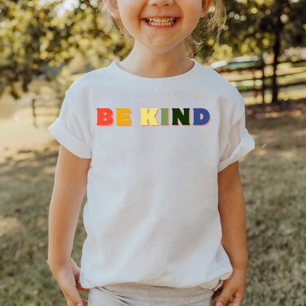 Retro Kindershirt: Be Kind, Positive Nachricht Kinder Kleidung, Positive Affirmation Kids Shirt, Farbige Kindershirt trendig