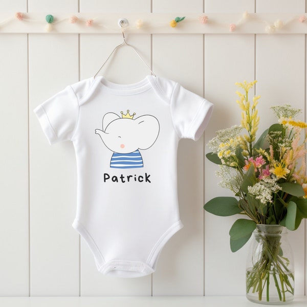 Personalisiertes Elefant Baby Baby Bodysuite, Organischer Baby Strampler natürlich, niedlicher Elefanten Onesie, Geschenk Babyparty